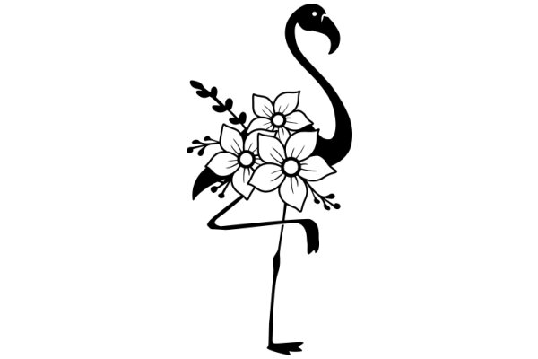 Stylized Flower and Bird Illustration