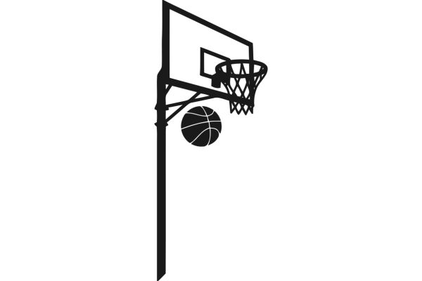 Silhouette of a Basketball Goal and Ball