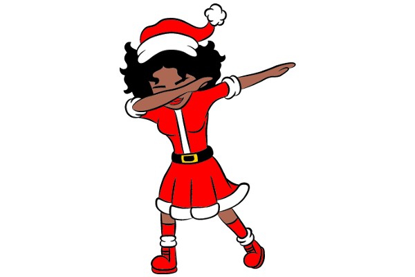 A Festive Cartoon Character: A Girl in a Santa Dress and Hat, Ready for the Holidays!