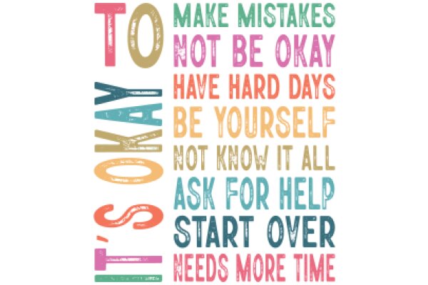Motivational Quote Poster: 'To Make Mistakes Not Be Okay Have Hard Days Be Yourself Not Know It All Ask for Help Start Over Needs More Time'