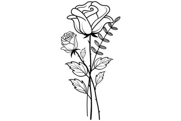 Elegant Rose and Leaf Illustration