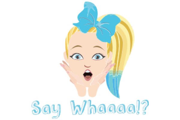 Whimsical Illustration of a Girl with Blue Hair and a Blue Bow, Saying 'Whaaa?'