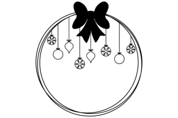 Elegant Christmas Decoration: A Black Bow on a White Circle with Hanging Snowflakes