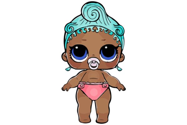 An Adorable Cartoon Character with Blue Hair and a Pink Bikini, Standing Against a White Background.