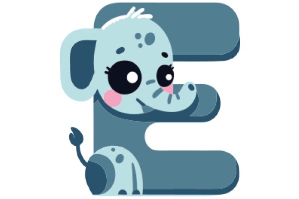 Adorable Cartoon Elephant with a Letter 'E' on its Trunk