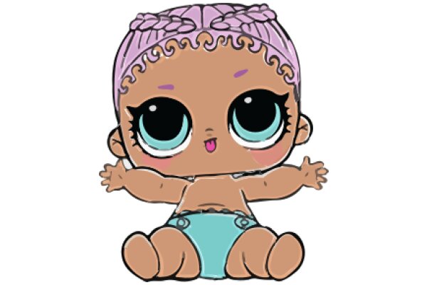 Adorable Cartoon Character: A Purple-Haired Bunny with Big Blue Eyes and a Blue Swimsuit