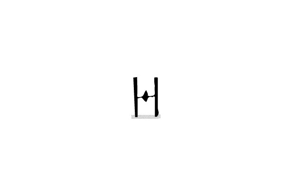 Two vertical lines with a broken line connecting them.