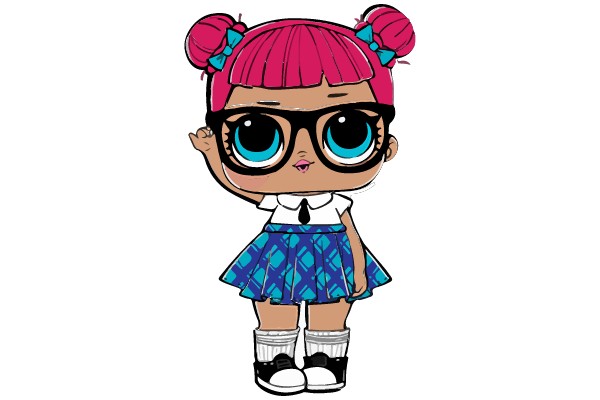 Stylish Character with Pink Hair and Blue Glasses