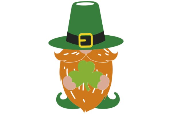 St. Patrick's Day Celebration: A Festive Illustration of a Bearded Man in a Green Hat and Shirt, Holding a Four-Leaf Clover