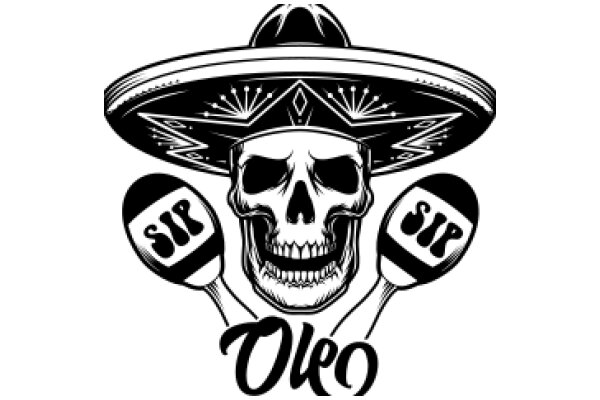 Stylish Illustration of a Skull with a Sombrero and Spoons