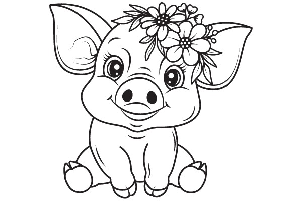 Adorable Cartoon Pig with a Flower Crown
