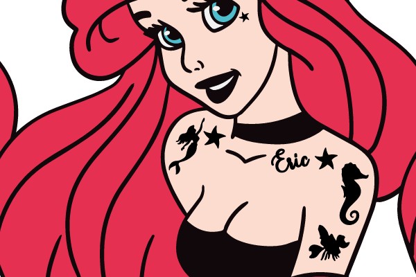 Tattooed Mermaid with Red Hair