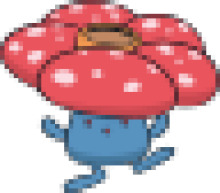 A Playful Encounter: A Blue Creature Meets a Red Flower