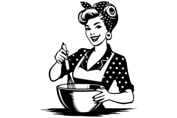 Stylish Vintage Illustration of a Woman Mixing a Bowl of Cake Batter
