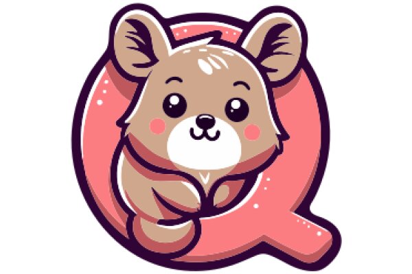 Adorable Cartoon Character: A Brown Bear with Pink Ears and a Pink Q-shaped Logo