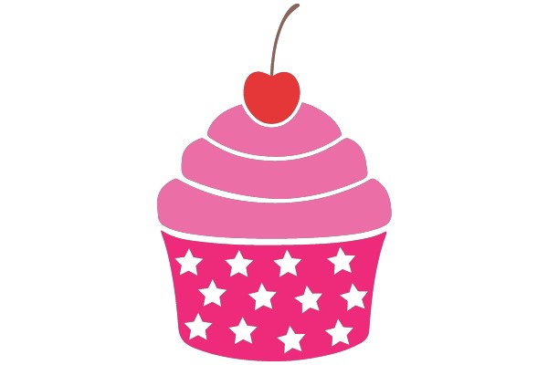 Delightful Cherry Cupcake with Pink Frosting and White Stars