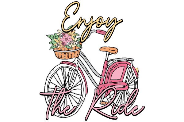 Enjoy the Ride: A Pink Bicycle with a Basket of Flowers