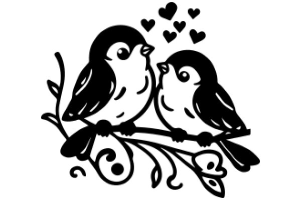 A Tender Moment: Two Birds Sharing a Branch and Surrounded by Love