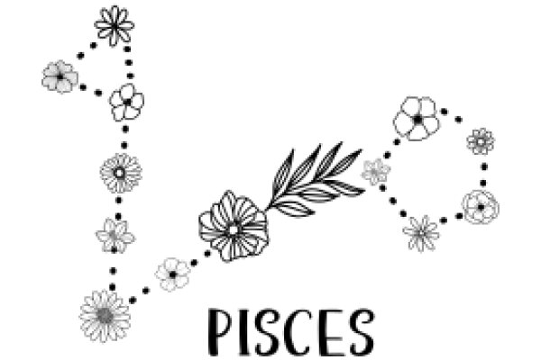 A Whimsical Floral Design with the Word 'PISCES' in a Stylish Script