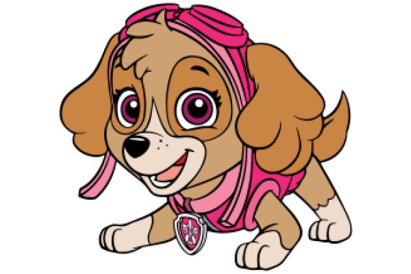 Adorable Puppy in a Pink Shirt and Pink Headband, with a Pink Bow on its Head and a Pink Shield on its Chest