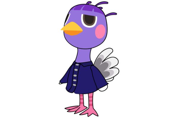A Purple Bird with Pink Feathers and a Blue Jacket, Standing on Pink Feet