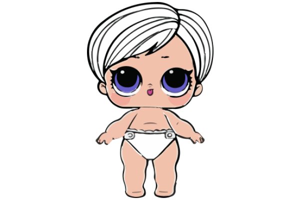 Adorable Cartoon Character: A Chubby Baby with Big Blue Eyes and a White Diaper