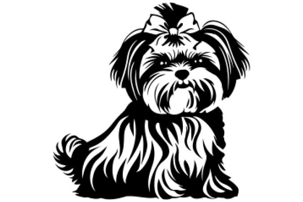 Stylized Illustration of a Shaggy Dog with a Bow