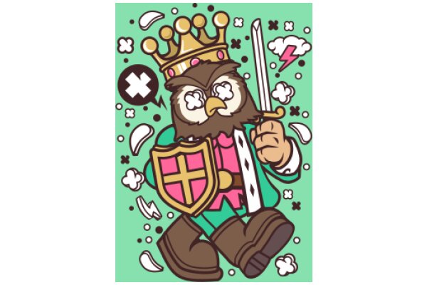 Whimsical Adventure: A Playful Owl King with a Crown and Sword