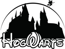 A Silhouette of a Castle and a Wizard's Hat, with the Words 'Hogwarts' and 'Hogwarts' Below