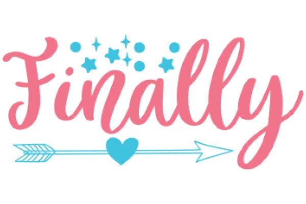Celebrating the End of a Journey: A Graphic Design of a Pink Sign with a Blue Heart and Stars