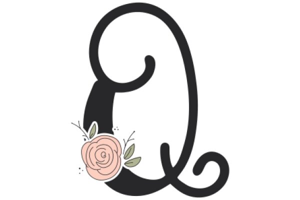 Stylized Letter 'Q' with a Pink Rose and Leaves