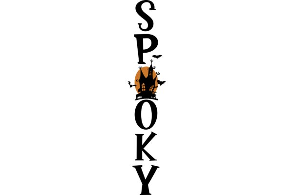 A Playful Halloween-Themed Sign with the Word 'SPOK' and a Spooky House Illustration