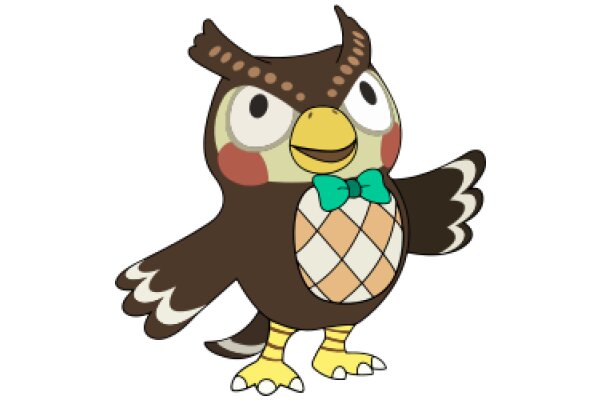 A Friendly Owl with a Bowtie and a Checkered Stomach, Ready to Take Flight!