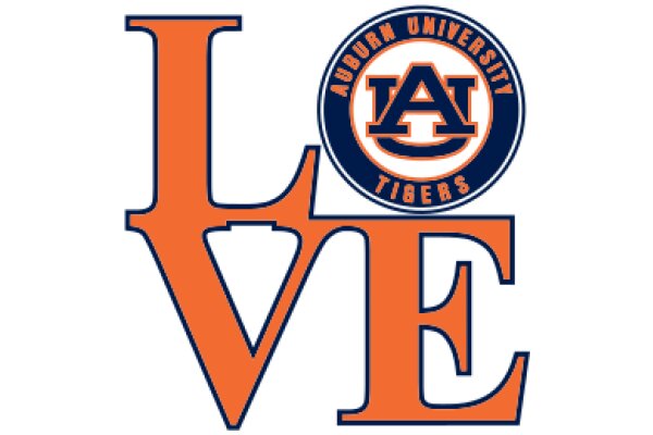 Auburn University Tigers Logo with the Word 'Love' in Large Orange Letters