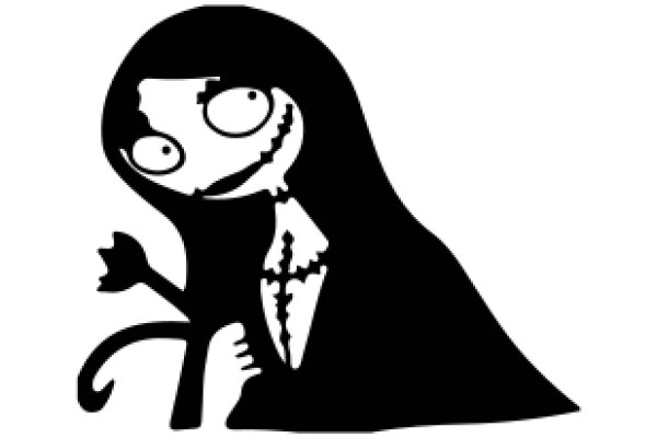 A Silhouette of a Character with a Cat-like Tail, Veil, and Cross, Set Against a White Background.