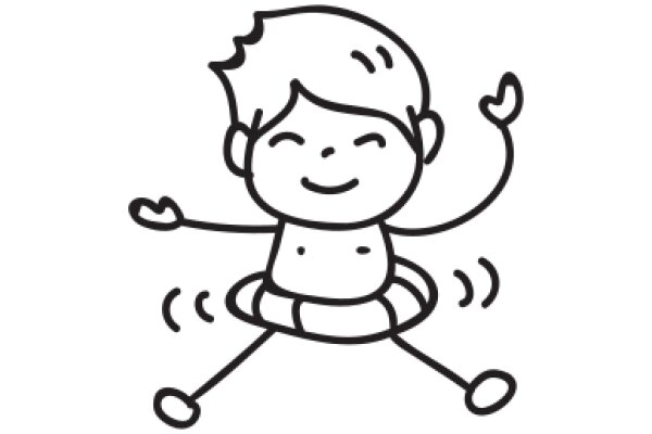 A Whimsical Cartoon of a Boy with a Surfboard, Floating in a Blissful State of Happiness