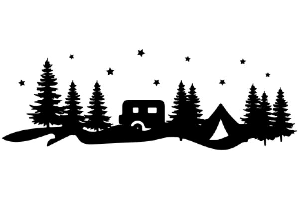 A Silhouette of a Camping Scene with Stars and Trees