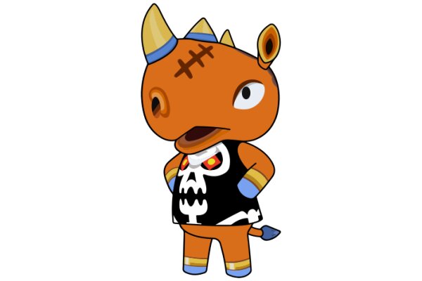 Vintage Cartoon Character: A Playful and Cute Monster with a Stitched Mouth and Horns
