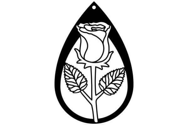 A Rose and Leaf Design within a Drop Shape