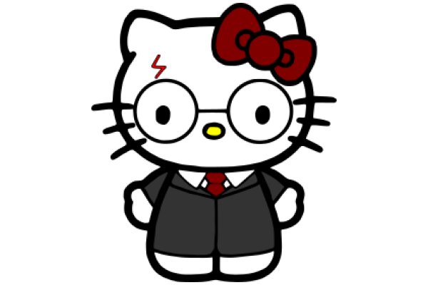 A Stylish and Cute Cartoon of Hello Kitty with a Red Bow and Glasses