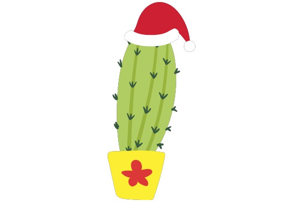 Cactus with Santa Hat and Floral Pot