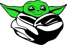 A Cute Cartoon of Yoda from Star Wars, Wrapped in a Blanket and Smiling