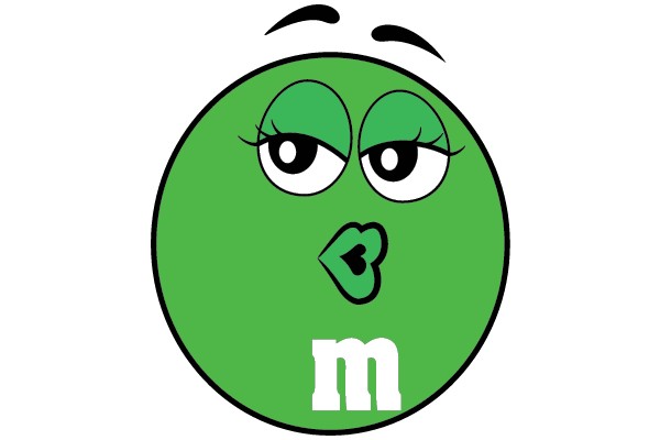Green M&M with Heart-shaped Lips and Neutral Expression
