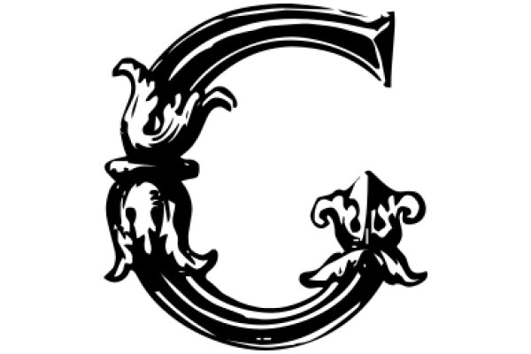 Monochrome Artwork: A Stylized Letter 'C' with a Flanking Decorative Element