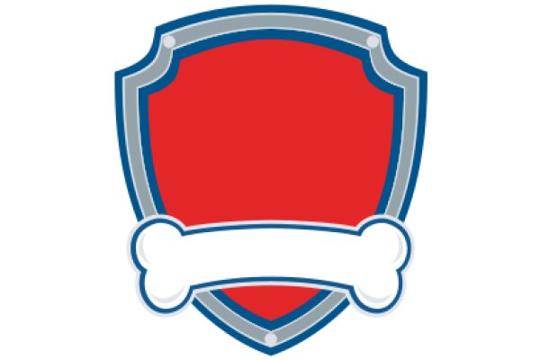 Vivid Red and Blue Shield Emblem with a Bone Inside