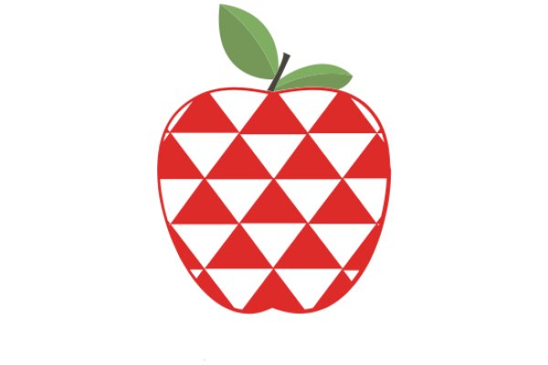 Vibrant Red Apple with a Green Leaf, Illustrated in a Stylized Geometric Pattern