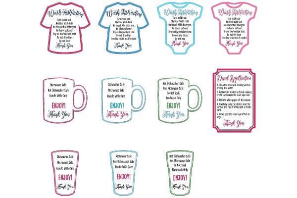Wash Instructions and Enjoy! Stickers for Various Items