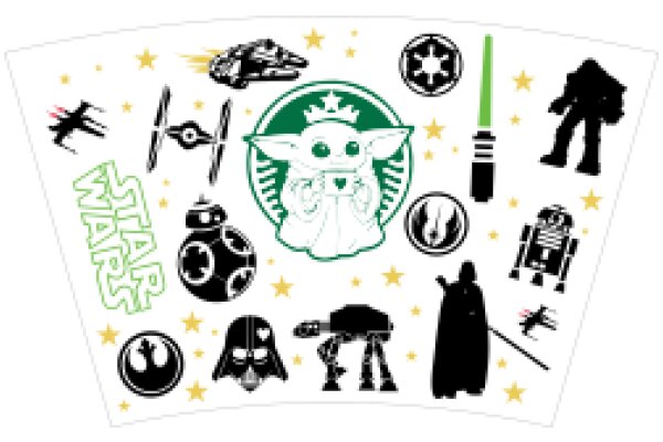A Star Wars-themed collage with a green Starbucks logo and a cute Ewok character.