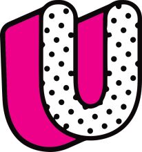 Vibrant and Playful Logo Design: A Pink and White Letter 'U' with a Dotted Pattern