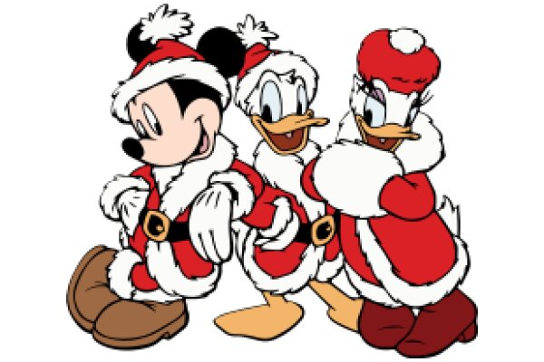 A Festive Trio: Mickey Mouse, Scrooge McDuck, and Daisy Duck in Christmas Attire